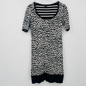 Ann Taylor Size Small Black & White Polka Dot Striped Short Sleeve Sweater Dress